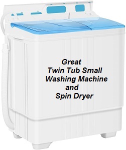 Small portable washing machine for camper, college dorm room, RV, apartment. This portable washer is a fully automatic mini washing machine ith a simple operation panel.