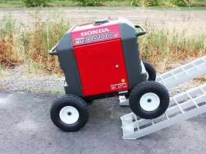 Wheel Kit for Honda Generator EU3000is - Solid Never Flat Tires, All Terrain Transport Cart with Knobby Tires, Your Honda generator off road big wheel kit.