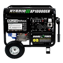 Be Ready with this Portable Gas Propane Generator - DuroMax XP10000EH 10000 Watt Hybrid Dual Fuel Portable Power Generator with electric start and easily moveable wheel kit, RV Standby, House or Apartment Power Outage.