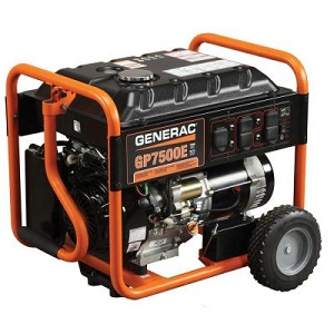 Generac GP7500E  Gasoline Powered Quiet Electric Battery Start Portable Generator with muffler.
