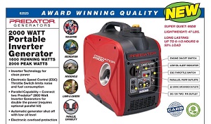 2000 Watt Predator Generator, Portable Inverter Generator with Parallel Capability.