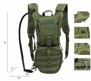 Hugmania Tactical Hydration Pack Backpack Green for Women and Men.