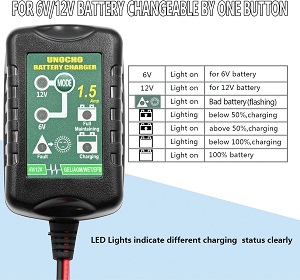 Automatic 6v, 12v portable generator battery trickle charger, perfect for keeping your portable generator battery maintained.