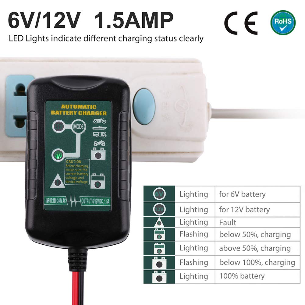 Automatic 6v, 12v battery trickle charger, perfect for keeping your portable generator battery maintained.