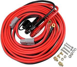 Car battery extra long jumper cables kit with 30 ft length. These long booster cables with quick connect kit can be used from a vehicle parked behind your car or SUV.