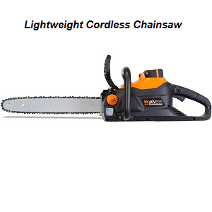 Cordless Electric Chainsaws that are easy to start. This lightweight battery operated chainsaw, 16 inch,  makes your yardwork easier than ever. Electric chainsaws with no cumberson cords, no gasoline, no emmisions to choke you, the lightweight 16 inch WEN 40V Max Brushless Battery Powered Chainsaw with battery and charger.