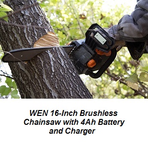 Cordless 16-Inch Brushless Chainsaws with 4Ah Battery and Charger. This cordless electric chainsaw will make cutting up those tree limbs and trees after a spring storm a lot easier.