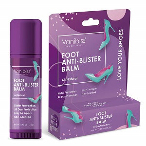 Foot anti blister balm. Blister treatment and prevention for your tired feet. This anti-blister balm stick is great for breaking in new shoes which might cause blisters on your toes or heal. Great for hiking boot blister prevention.