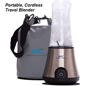 Cordless battery operated portable blender for camping. With its premium water resistant bag the BlenderX portable blender is also great for travel.