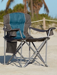 500 lb. weight capacity heavy duty folding camp chair with cup holder and gadget pouch.
