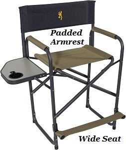 Browning Folding Camping Directors Chair with side table and drink holder.