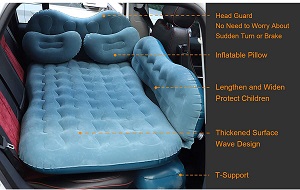 CALOER Auto Inflatable Car Airbed Mattress with electric pump for backseat of cars, jeeps, SUV, mid-size Trucks, Camping Outdoors or Travel.
