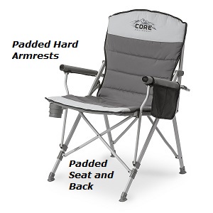 CORE 40021 Equipment Folding Padded Hard Arm Chair with Carrying Bag, Gray.