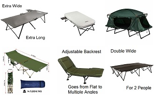 Camping Cots for Adults, Single, Double Wide cots, Elevated and more