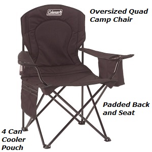 Coleman Camping Oversized Quad Folding Chair with Cooler Pouch, Carry Bag and 300 lbs. weight capacity.