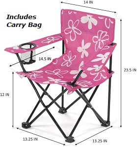 Emily Rose Kid's Pink and White Flower Camp Folding Chair with Carry Bag and Child Safety Lock.