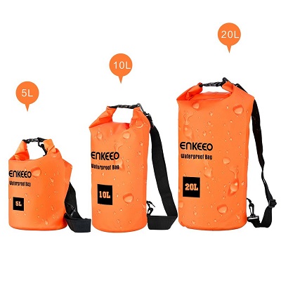 Enkeeo Waterproof Dry Gear Bag 5L / 10L / 20L for Kayaking, Boating, Hiking, Camping Outdoors.