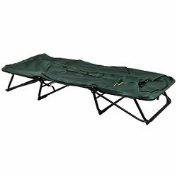 Elevated Folding tent bed with carry bag.