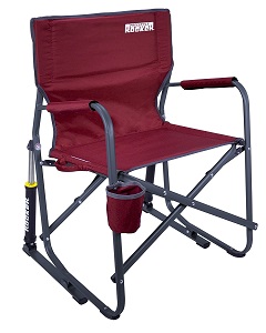 GCI Freestyle Lightweight Folding Rocker Chair with drink holder and padded arm rests.