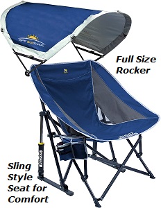 GCI Outdoor Pod Rocker Collapsible Rocking Chair with Canopy Shade Cover for Camping, Beach, Backyard.
