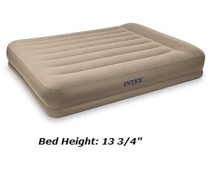 Intex Queen Pillow rest Mid-Rise Air Mattress with Built In Pump for overnight guest, tent camping or dorm rooms.
