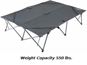 KingCamp Double Camping Cot Bed for two Persons.  Sleep comfortbaly on this 2 person camping cot bed in your tent, outdoors while camping or just in your own backyard. Add an inflatable mattress to make this double camping cot bed even more comfortable.