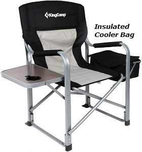KingCamp Extra Large(XXL)Size Heavy Duty Folding Directors Chair with built-in side table attached, Padded Hard Armrests for Camping, Patio, Beach Enjoyment and 330 lbs. weight capacity.