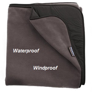 Charcoal Mambe Cold Weather Waterproof / Windproof Blanket for Camping Outdoors. Stay warm while outdoors with this Mambe large cold weather windproof camping blanket in charcoal color. Best outdoor cold weather waterproof blanket for camping, sports events, survival.