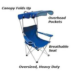 Portable Folding Outdoor Camping Chair with Sun Shade Canopy for UV Protection, Oversized, Strong | Chair has breathable seat and is Lightweight.