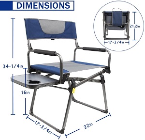 PORTAL Folding Camping Directors Chair with Cup Holder, Side Table.