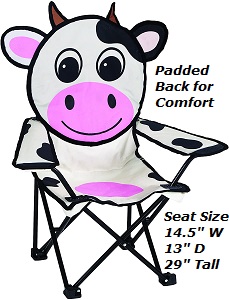 Pacific Play Tents Milky The Cows Animal Design Folding Camp Chair with carrying bag for children, Cow Character.