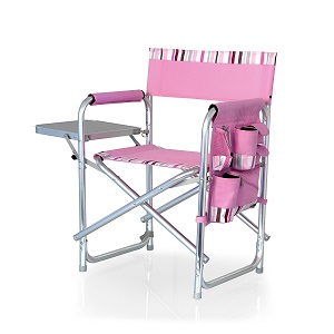 Picnic Time Portable Folding Sports Directors Chair, Pink and White.