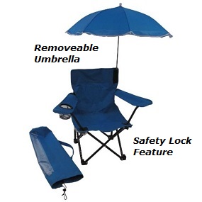 Redmon Kids Folding Beach Camp Chair with Umbrella and Carry Bag in Blue.