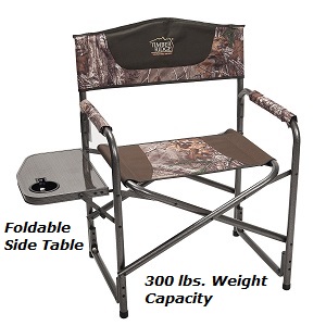 Timber Ridge Outdoor Director's Folding Portable Lawn, Camping Chair. Lightweight Aluminum frame with arms. Built-in foldable side table attached and Breathable Mesh Material.  Supports up to 300 lbs.