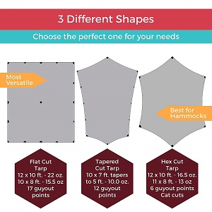 sizes of camping rain shelter tarp