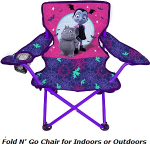 Vampirina Fold N' Go Camp Chair for Kids with Carry Bag and colorful character graphics.