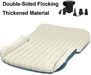 Comfortable WEY&FLY Inflatable Travel Thicker Back Seat Cushion Air Bed Mattress for SUV Backseat Cargo Area, good for camping out or travel.