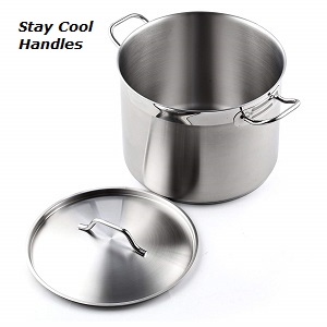 Cooking Pots Large - 20 quart (5 gallone) stock pot with solid stainless steel lid.