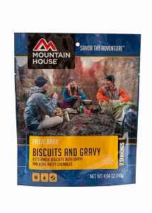 Freeze Dried Biscuits and Gravy Pouch by Mountain House Lightweight Camping Food Ideas for Breakfast