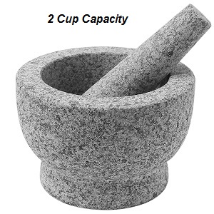 ChefSofi Mortar & Pestle Set. 2 Cup Capacity heavy granite mortar and pestle set. 6 inch diameter mortar & pestle set.