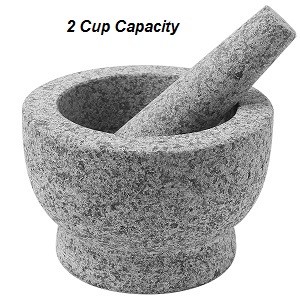 ChefSofi Mortar & Pestle Set Big Size. 2 Cup Capacity large heavy granite mortar and pestle set. Big 6 inch diameter mortar & pestle set.