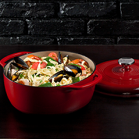Delicious Meal prepared in your red enamel cast iron dutch oven.