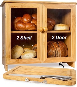 Bread Box for 2 loaves stored on your Kitchen Countertop. This 2 door bread box is perfect for keeping multiple loaves of homemade or store bought bread fresh. A great bread box container for your kitchen.