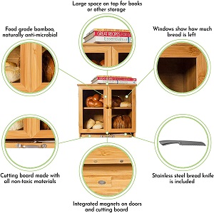 Luv UR Kitchen large two door, two shelf fresh Bread box keeper for your home made breads and rolls. Stylish extra large bread box for your kitchen countertop with 2 glass doors so you can keep track of how much fresh bread you have available. This double shelf bread box for kitchen counter storage is perfect for multiple loaves of bread.  