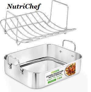 NutriChef stainless steel roasting pan with rack