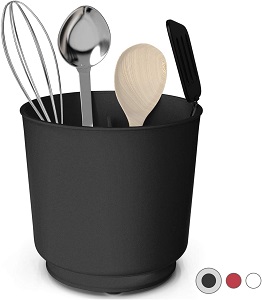 Rotating Black Utensil Holder for Kitchen Countertop. Extra large and sturdy black rotating utensil holder caddy with no-tip weighted base and removable divider.