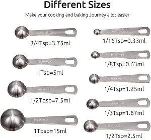 Measuring Spoon Set - stainless steel spoons by U-Taste. Spoon handles have etched measurement markings that are easy to read and won't wear off easily. Includes 1 8 teaspoon measuring spoon in set.