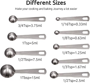 Long Handle Measuring Spoon Set - stainless steel spoons by U-Taste. Long spoon handles have etched measurement markings that are easy to read and won't wear off easily. Includes 1 8 teaspoon measuring spoon in set.