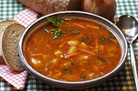 Goulash in bowl made in non stick stock pot.