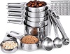 Stainless steel measuring cups and spoons set.